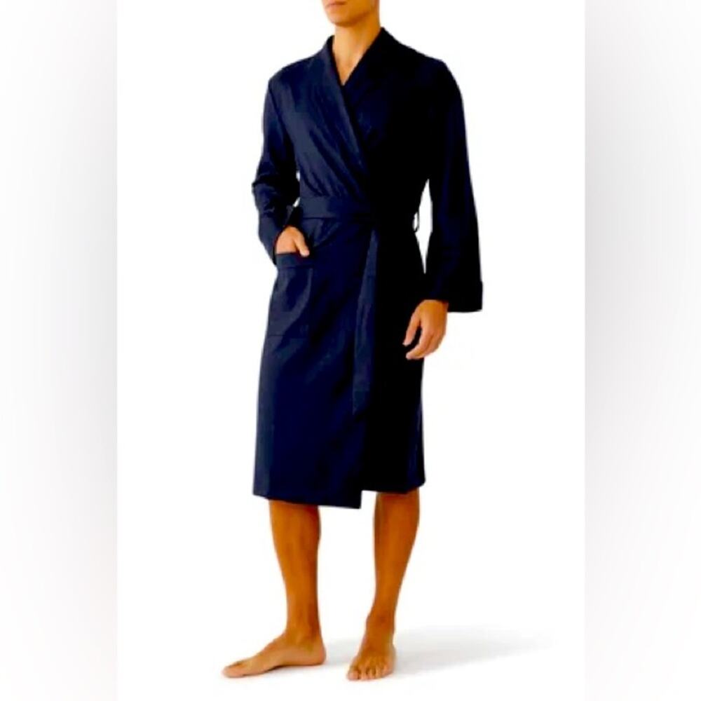 Frette Unisex Navy Blue Textured Cotton Bathrobe‎ Quiet Luxury Lounge XL